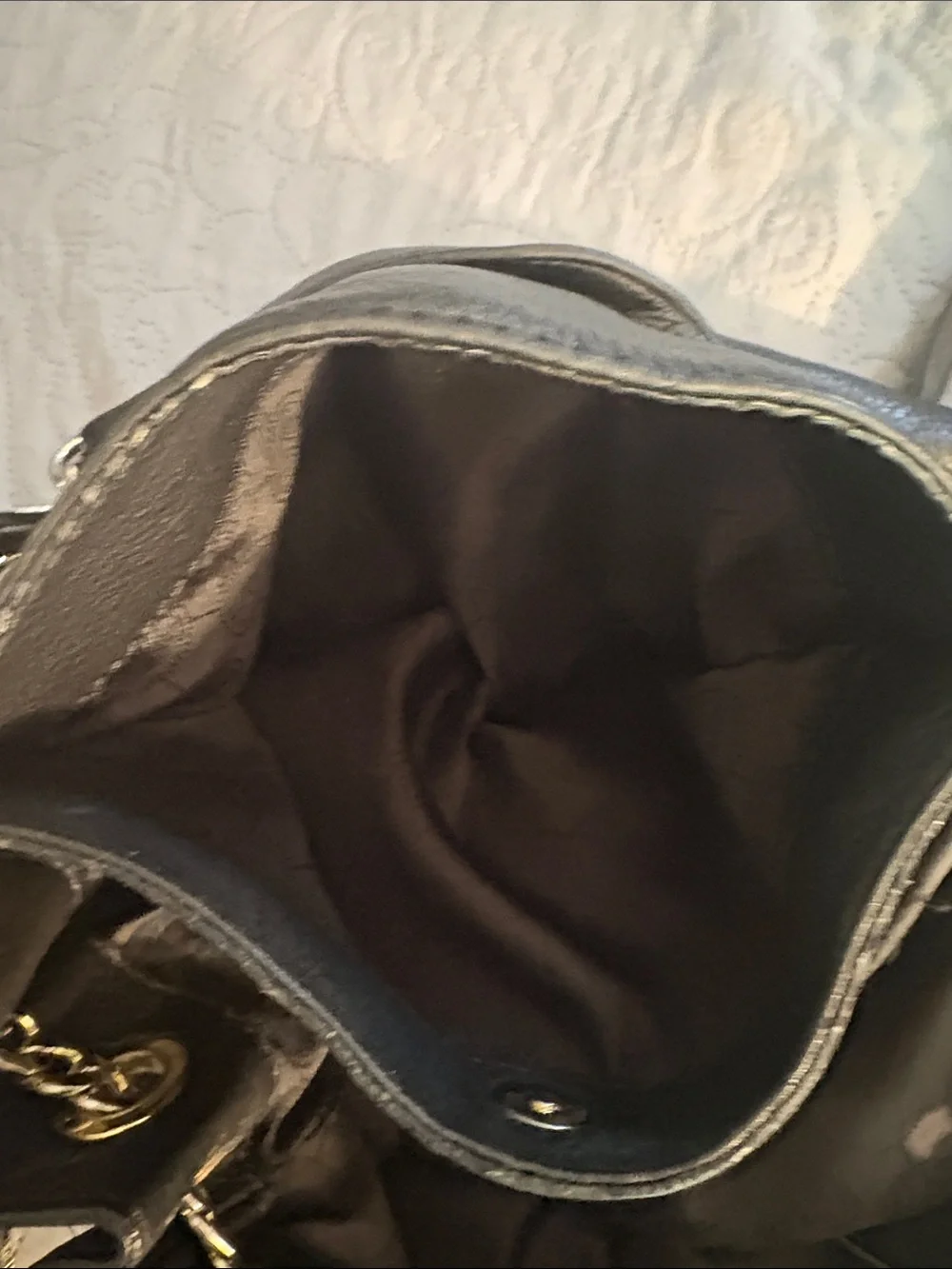 Michael Kors Black Pebbled Leather Shoulder Tote with Gold Accents